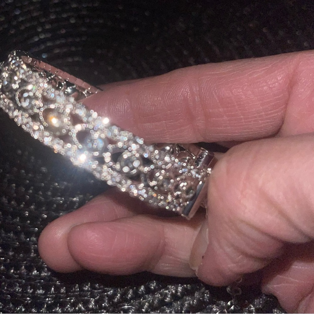 Silver With Crystals Stretch Bangle Bracelet - image 2